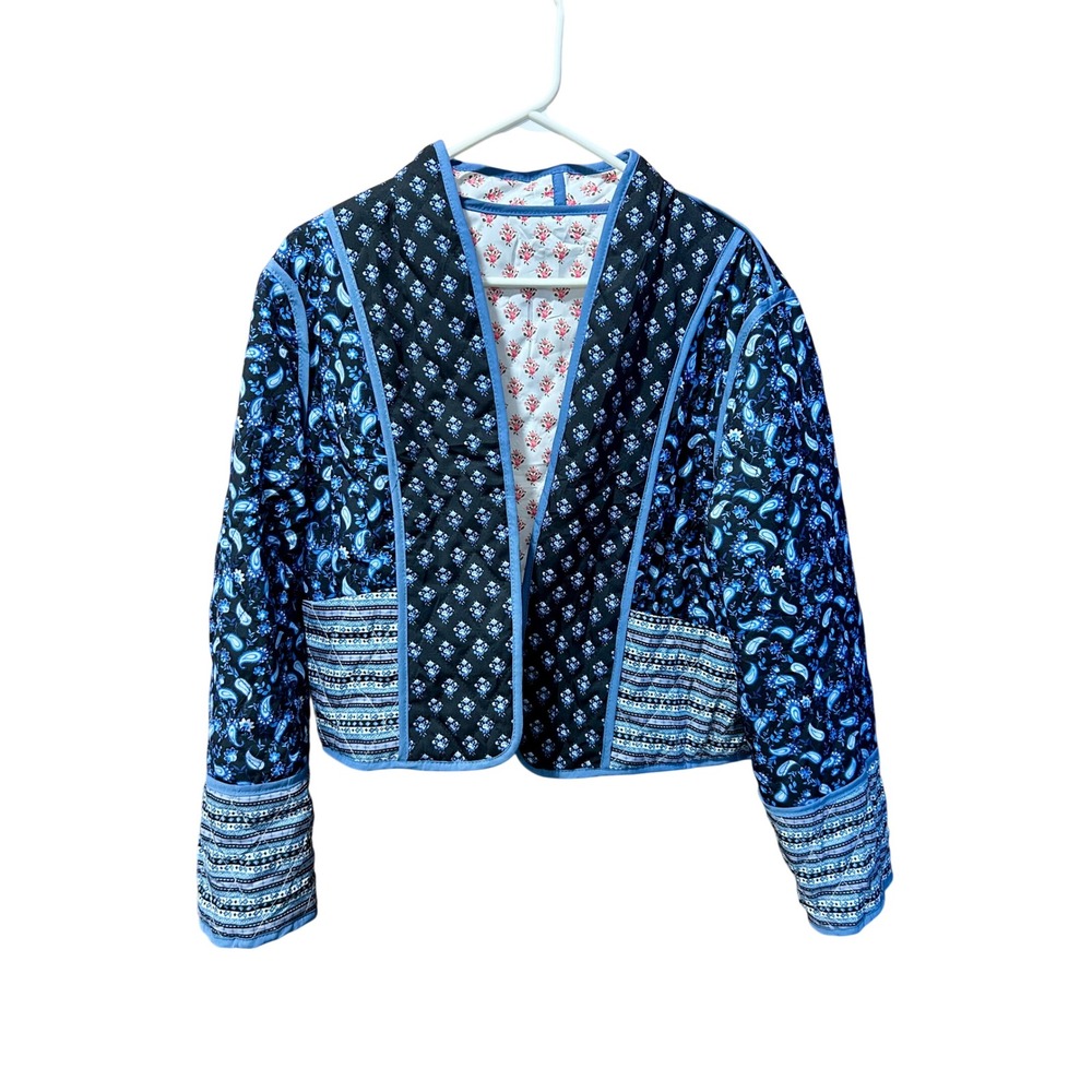 Reversible Quilted Patchwork Jacket Blue Pink Floral Paisley Boho